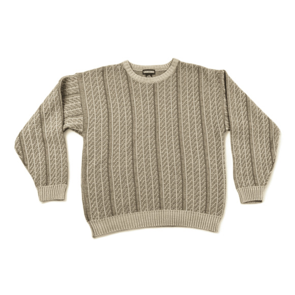 Vintage Jantzen Sweater Adult MEDIUM Brown Beige Pullover Striped 90s Cosby - Picture 1 of 5